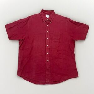 Vintage 90s Brooks Brothers 100% Irish Linen Short Sleeve Button Burgundy XL
